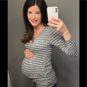 Motherhood Maternity Gray and White Stripe Shirt